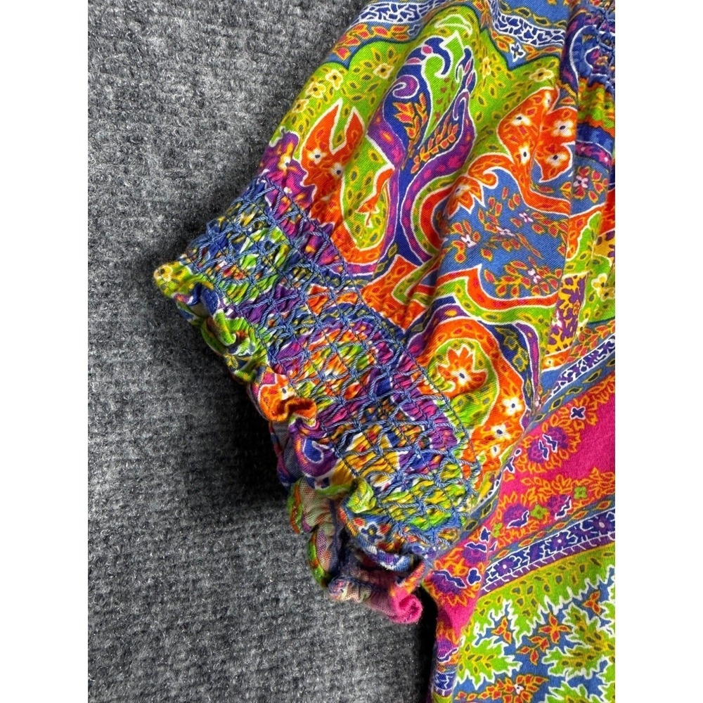 Lauren Ralph Lauren Womens Paisley Smocked Top Size L Multi Color Blouse Preppy - Picture 6 of 8
